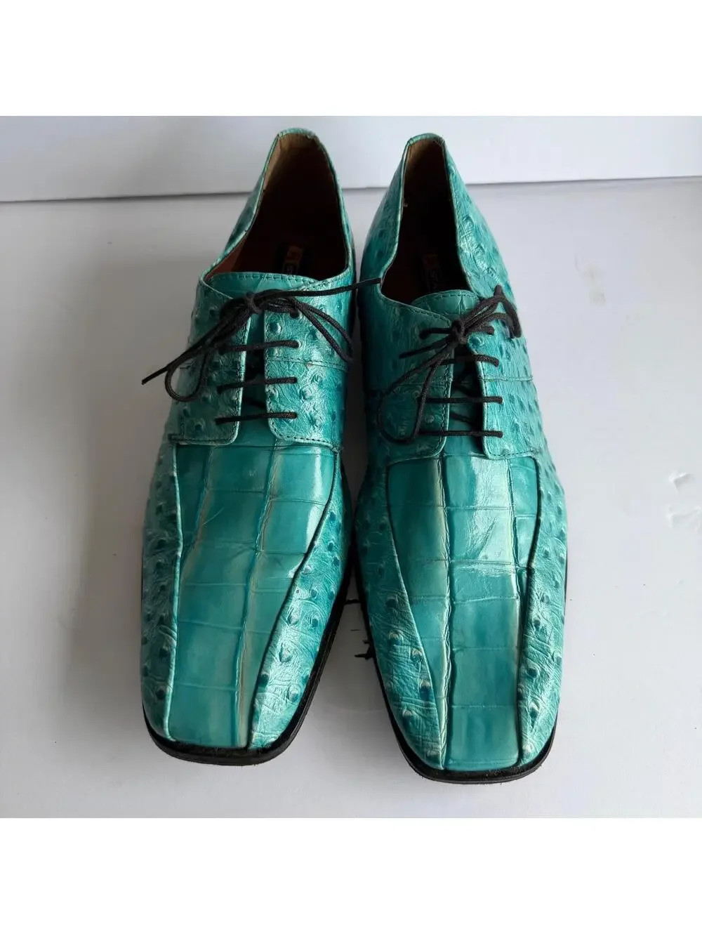 Stacy Adams Ostrich Crocodile Print Oxford Shoes Men's Size 10.5M Teal Lace Up